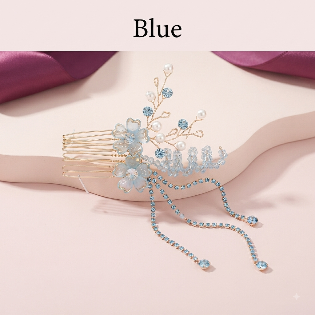 Intricate wire-wrapped floral branches with elegant cascading crystal chains