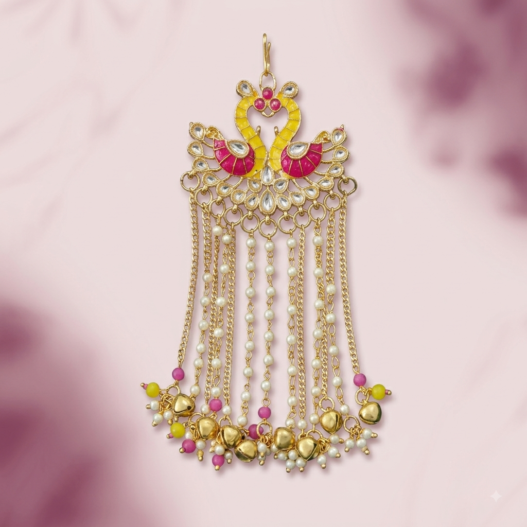 Royal-Peacock Meenakari & Kundan Cascading Hair Accessory 1004