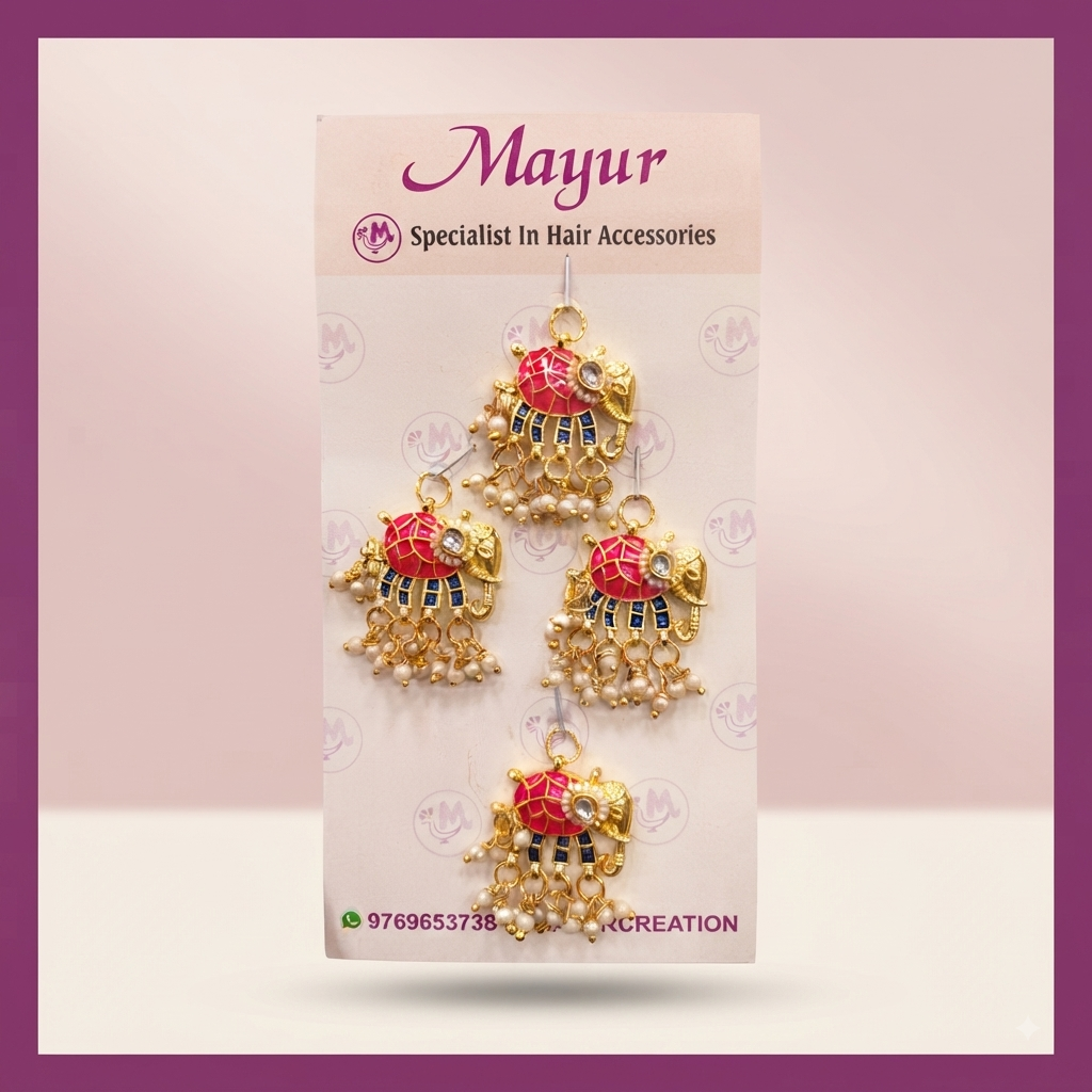 Royal elephant motif with vibrant enamel finish and hanging bead drops