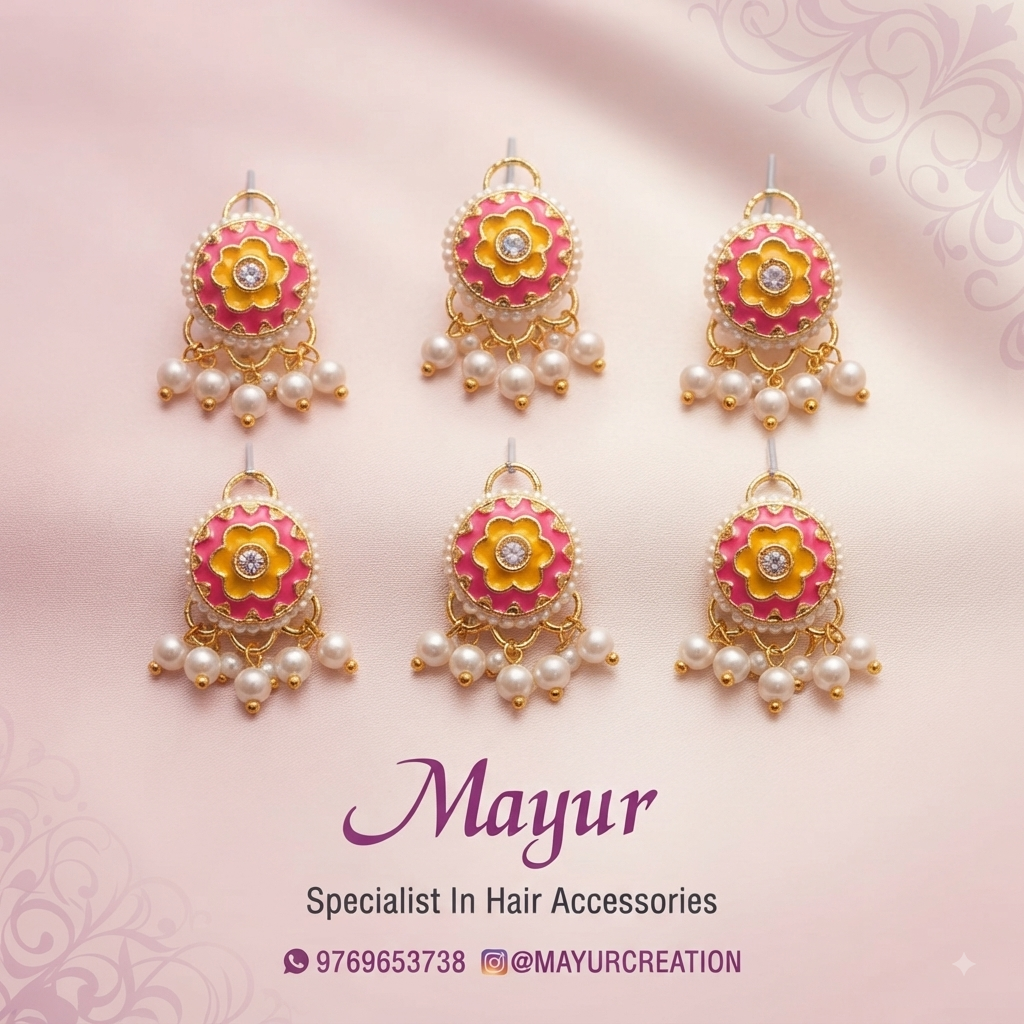 Round ethnic motif with vibrant enamel work and pearl drop fringe