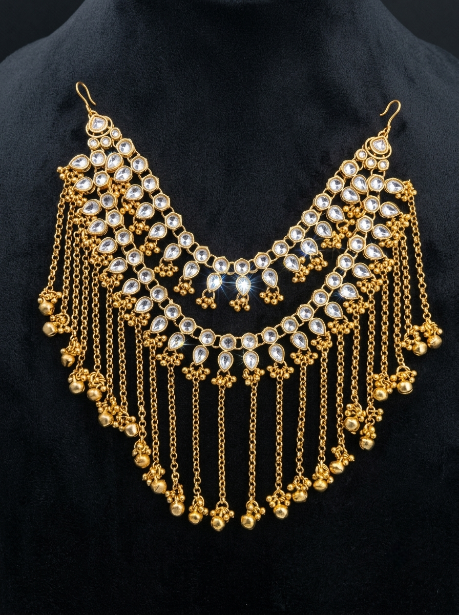 Kundan Heritage Cascade Hair Chandelier / Multi-Tier Bridal Hair Drape no.2