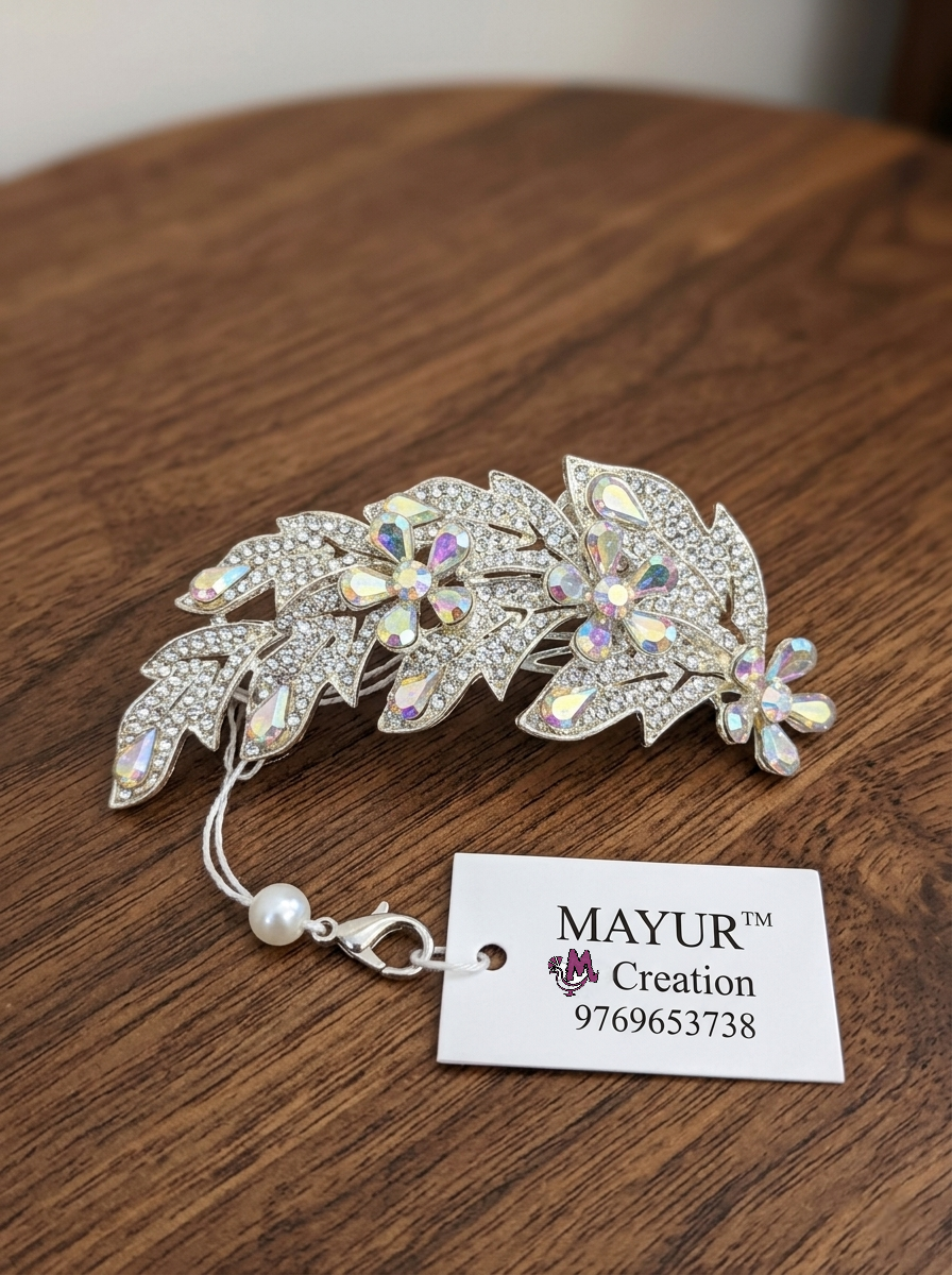 Enchanted Crystal Blossom & Leaf Bridal Hair Barrette