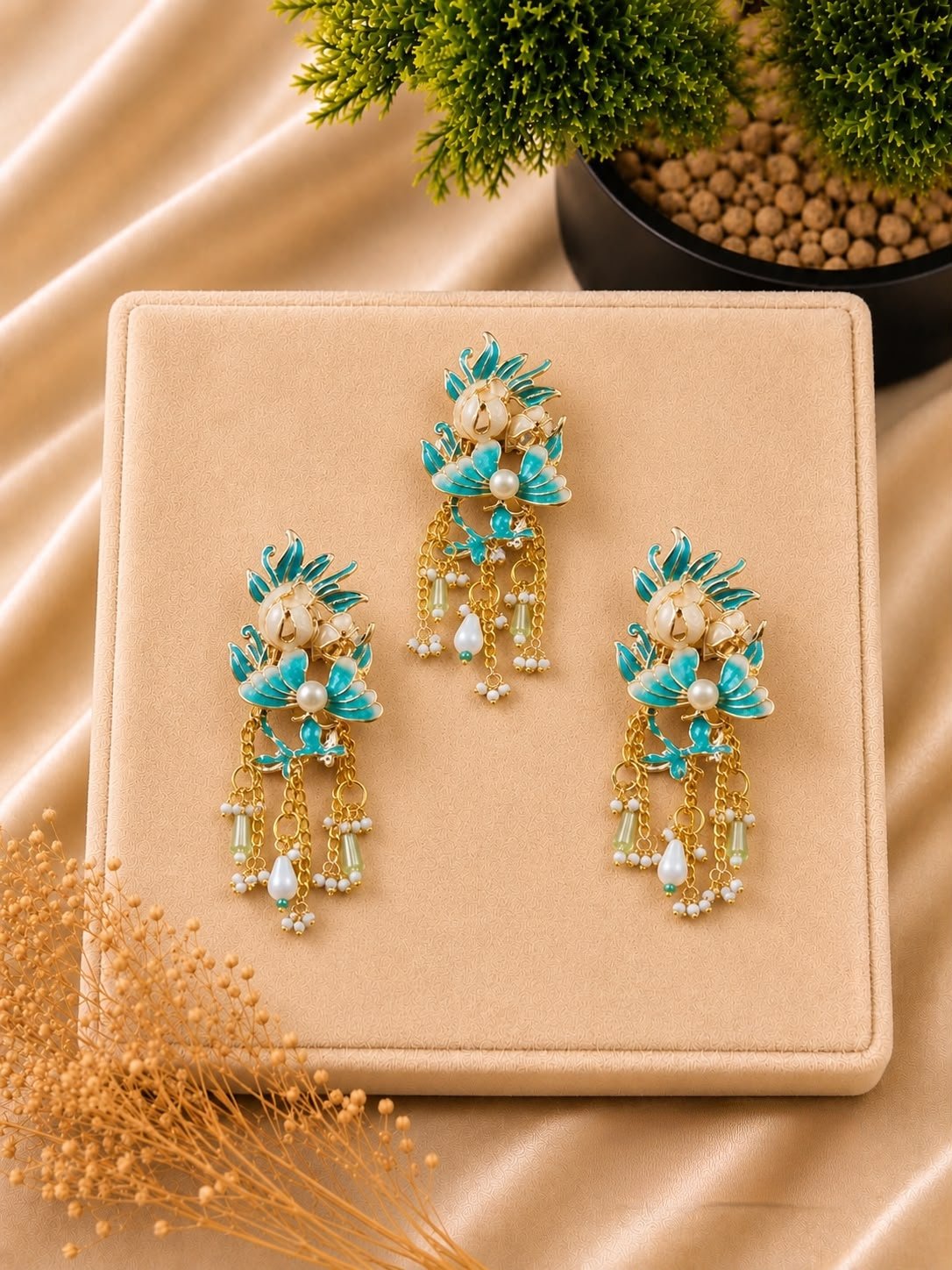 Enchanted Floral Cascade Hair Brooch Set (Pack of 3)