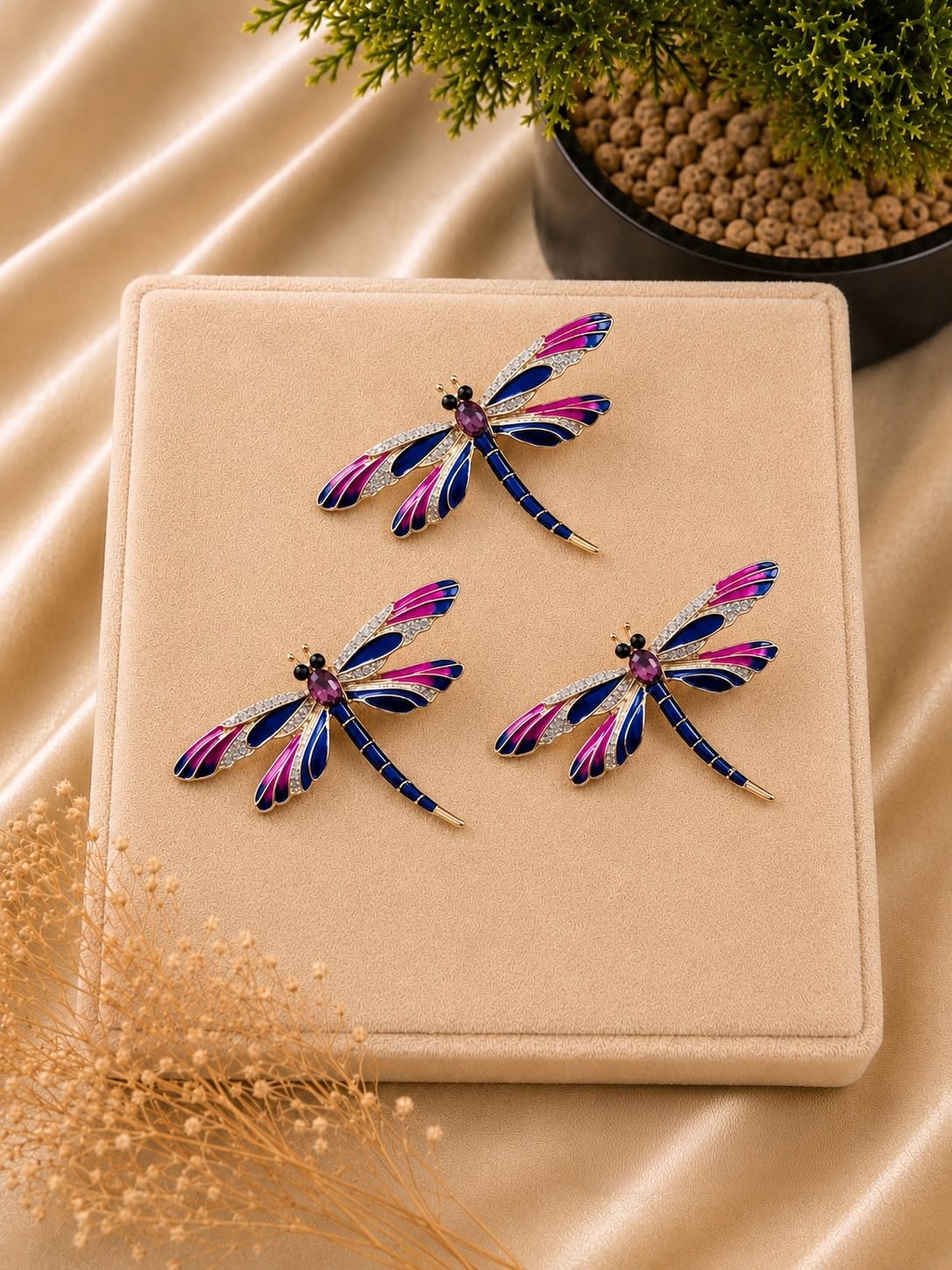 Ethereal Dragonfly Crystal Hair Brooch & Open Hairstyle Pin Set (Pack of 3)